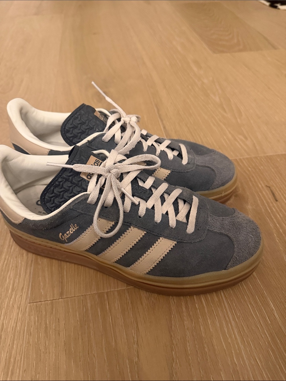 adidas Gazelle Women's Suede Sneakers - gray with Cream Stripes